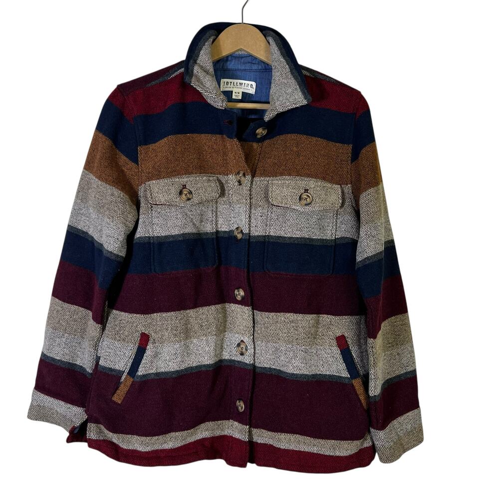Idyllwind Striped Knit Shacket Womens M Red Gray Coastal Cowgirl Boho Western - Picture 2 of 7
